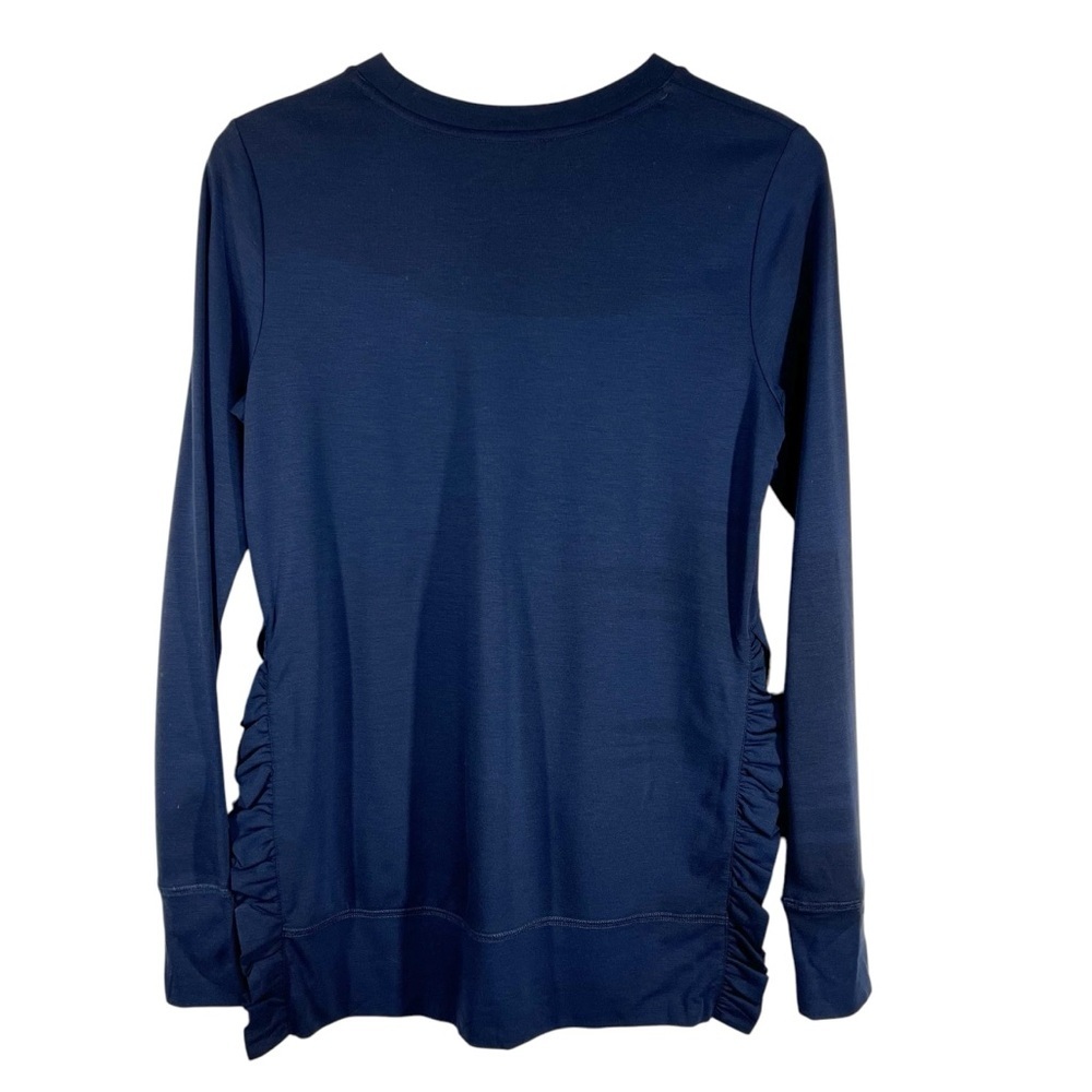 STELLA & DOT Navy Blue Crewneck Long Sleeve Shirt with Ruffle Trim Detail Small